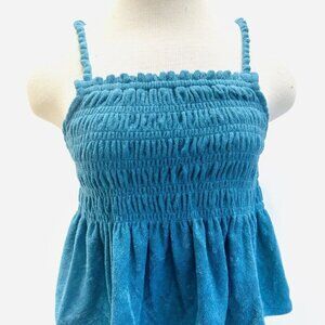 NWT SO Juniors Pullover Terry Cloth Smocked Peplum Turquoise Shirred Tank Large